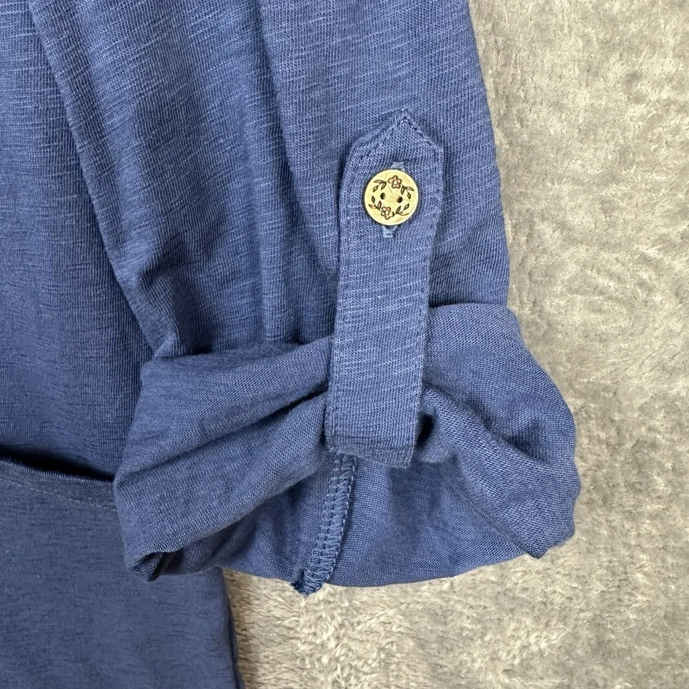 J Jill Hooded Jacket Women's‎ XL Blue Slouchy Pockets Roll Tab Sleeves Full Zip